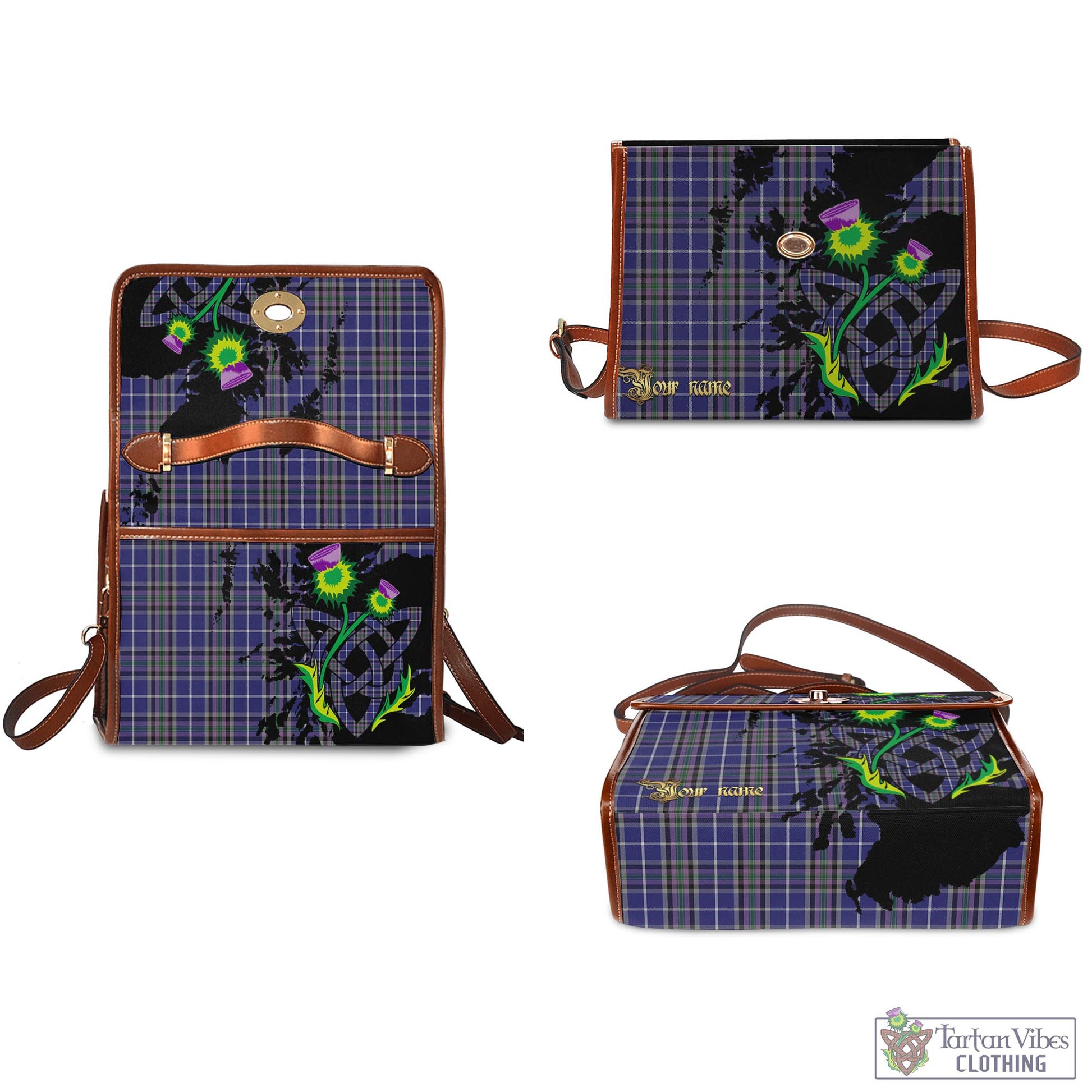 Tartan Vibes Clothing Alexander of Menstry Tartan Waterproof Canvas Bag with Scotland Map and Thistle Celtic Accents