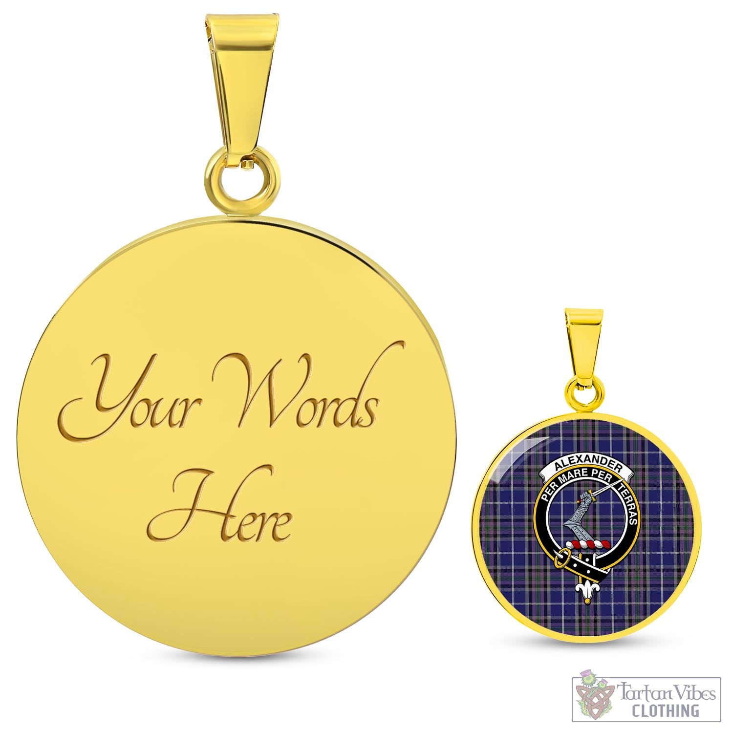 Tartan Vibes Clothing Alexander of Menstry Tartan Circle Necklace with Family Crest