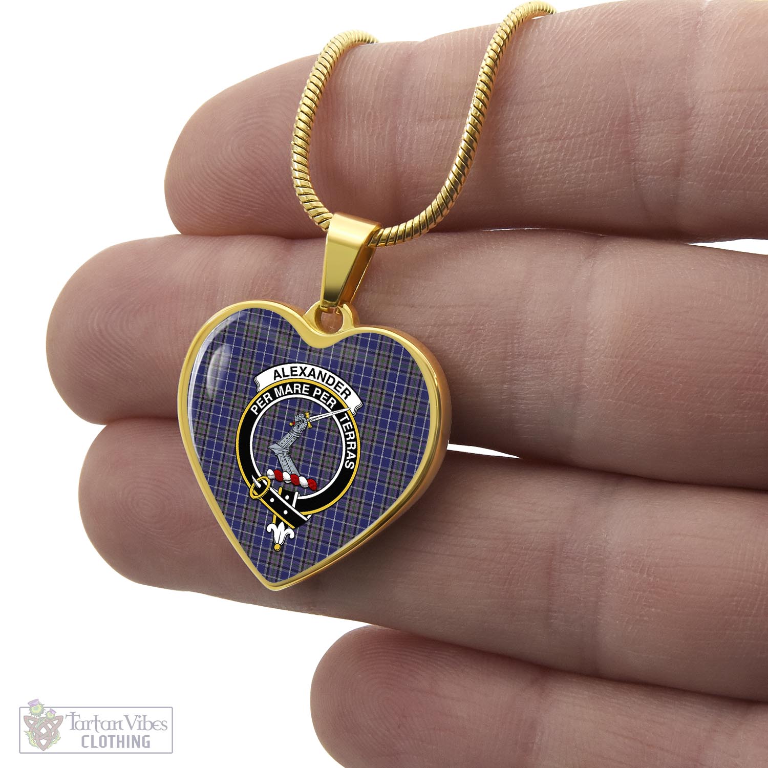 Tartan Vibes Clothing Alexander of Menstry Tartan Heart Necklace with Family Crest