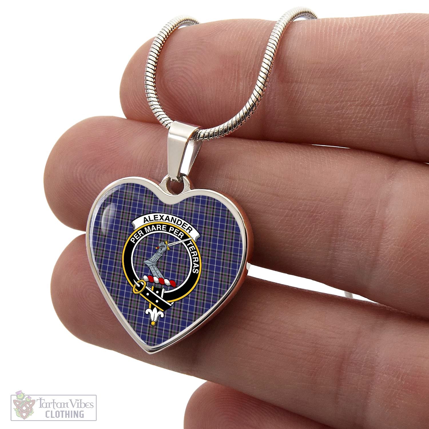 Tartan Vibes Clothing Alexander of Menstry Tartan Heart Necklace with Family Crest