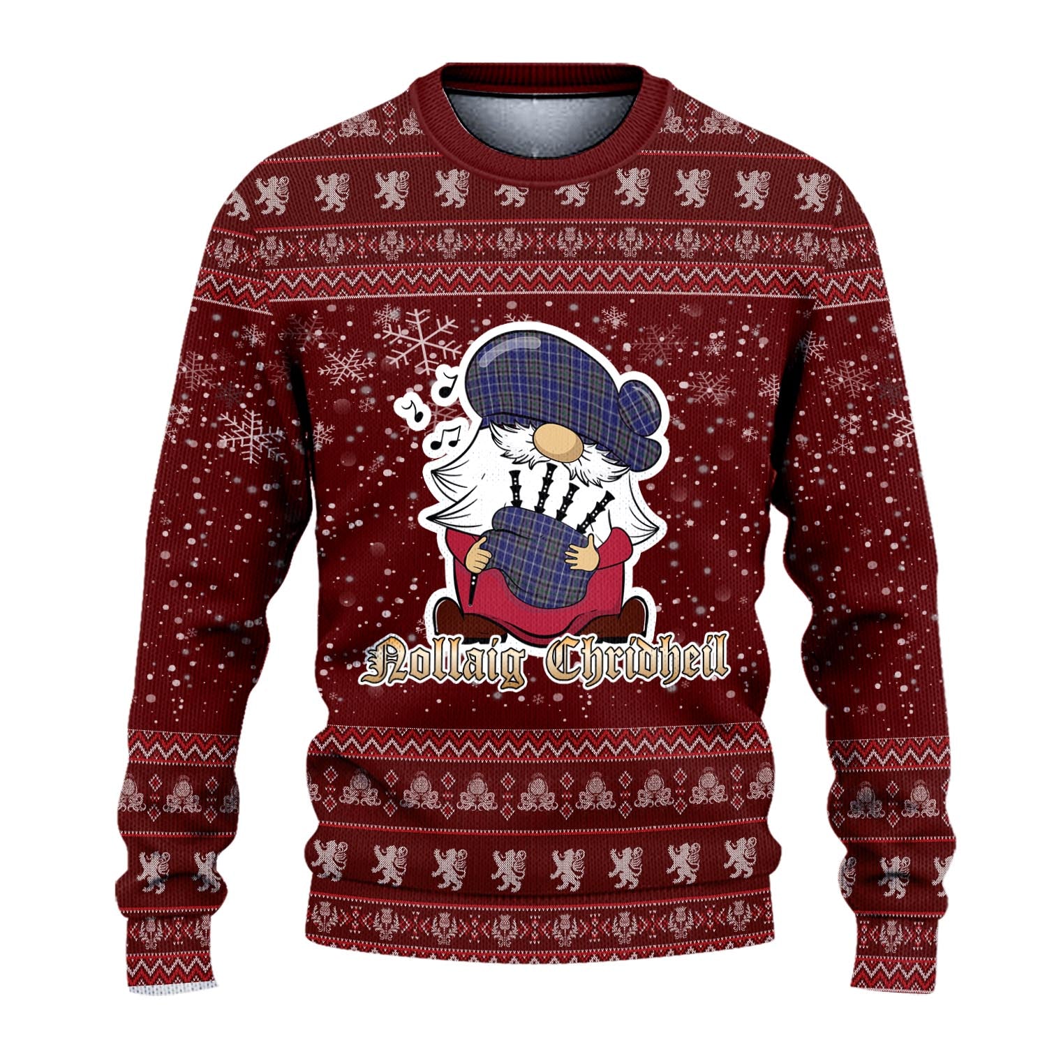 Alexander of Menstry Clan Christmas Family Knitted Sweater with Funny Gnome Playing Bagpipes - Tartanvibesclothing