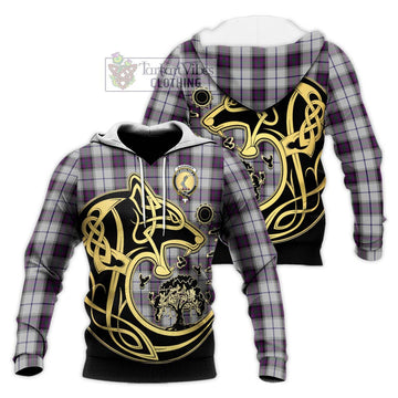 Alexander of Menstry Dress Tartan Knitted Hoodie with Family Crest Celtic Wolf Style