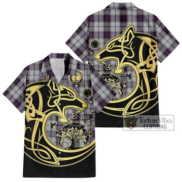 Alexander of Menstry Dress Tartan Short Sleeve Button Shirt with Family Crest Celtic Wolf Style