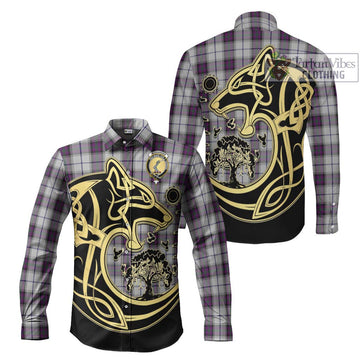 Alexander of Menstry Dress Tartan Long Sleeve Button Shirt with Family Crest Celtic Wolf Style