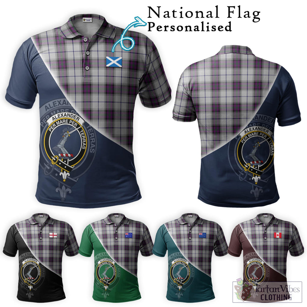 Alexander of Menstry Dress Tartan Polo Shirt with Personalised National Flag and Family Crest Half Style Maroon - Tartanvibesclothing Shop