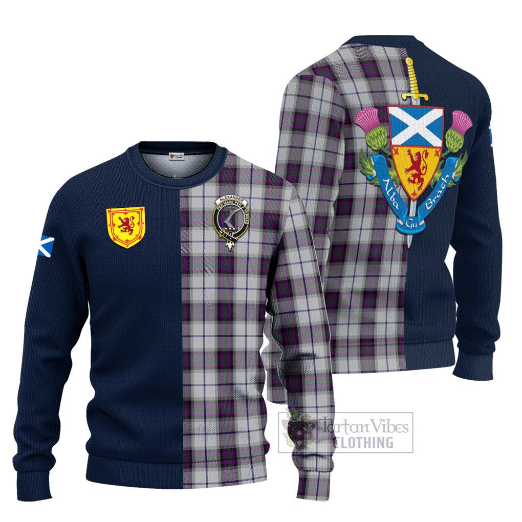 Tartan Vibes Clothing Alexander of Menstry Dress Tartan Knitted Sweater with Scottish Lion Royal Arm Half Style