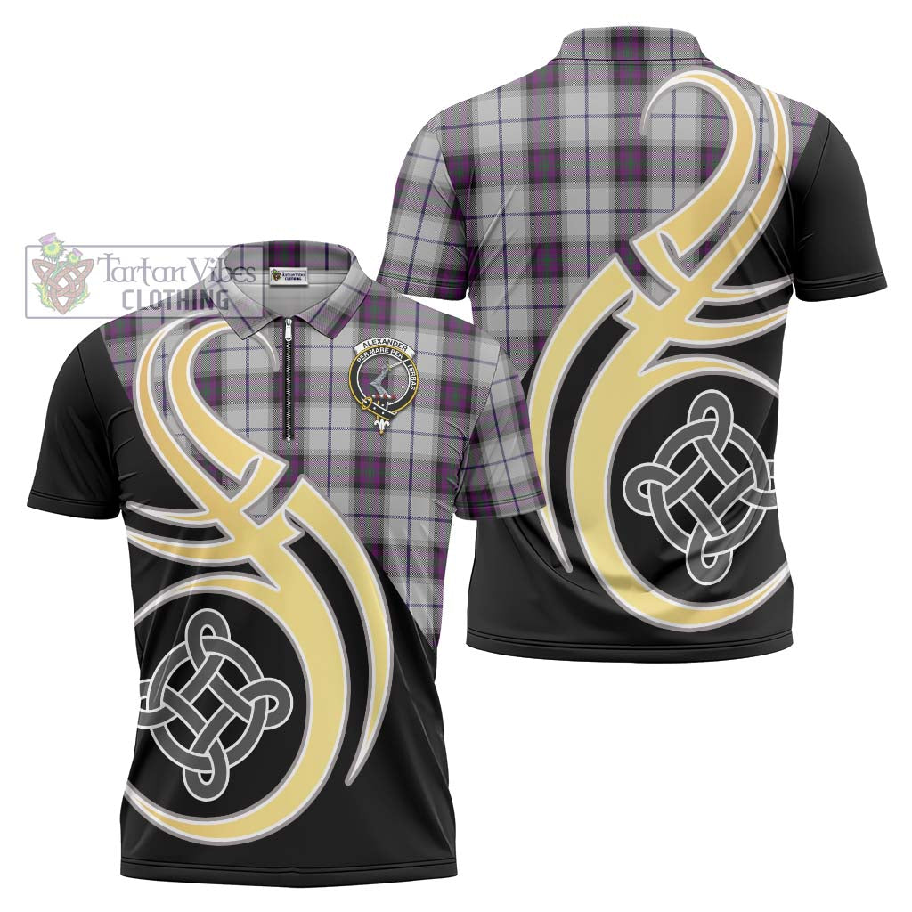 Tartan Vibes Clothing Alexander of Menstry Dress Tartan Zipper Polo Shirt with Family Crest and Celtic Symbol Style