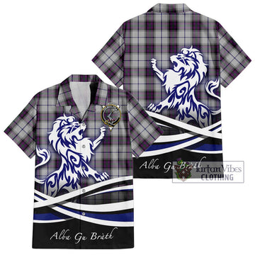 Alexander of Menstry Dress Tartan Short Sleeve Button Shirt with Alba Gu Brath Regal Lion Emblem