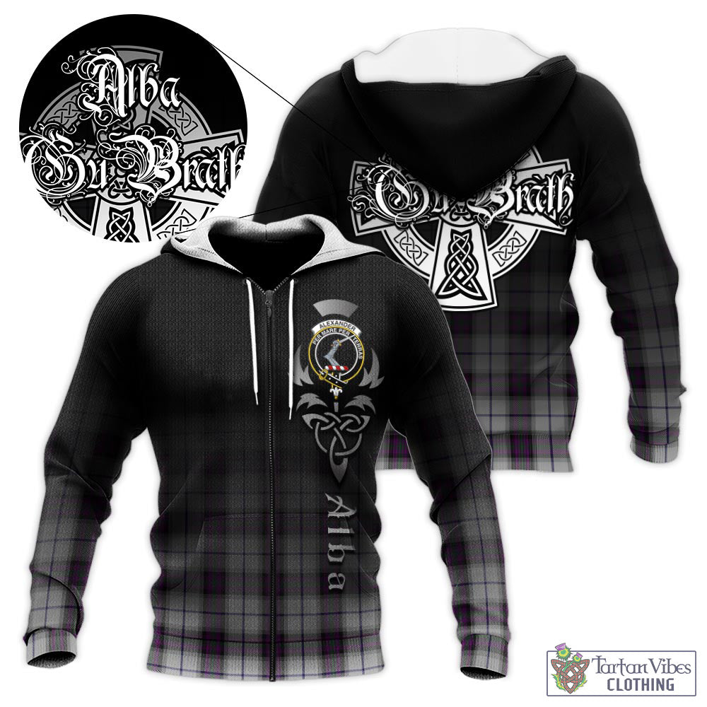 Tartan Vibes Clothing Alexander of Menstry Dress Tartan Knitted Hoodie Featuring Alba Gu Brath Family Crest Celtic Inspired