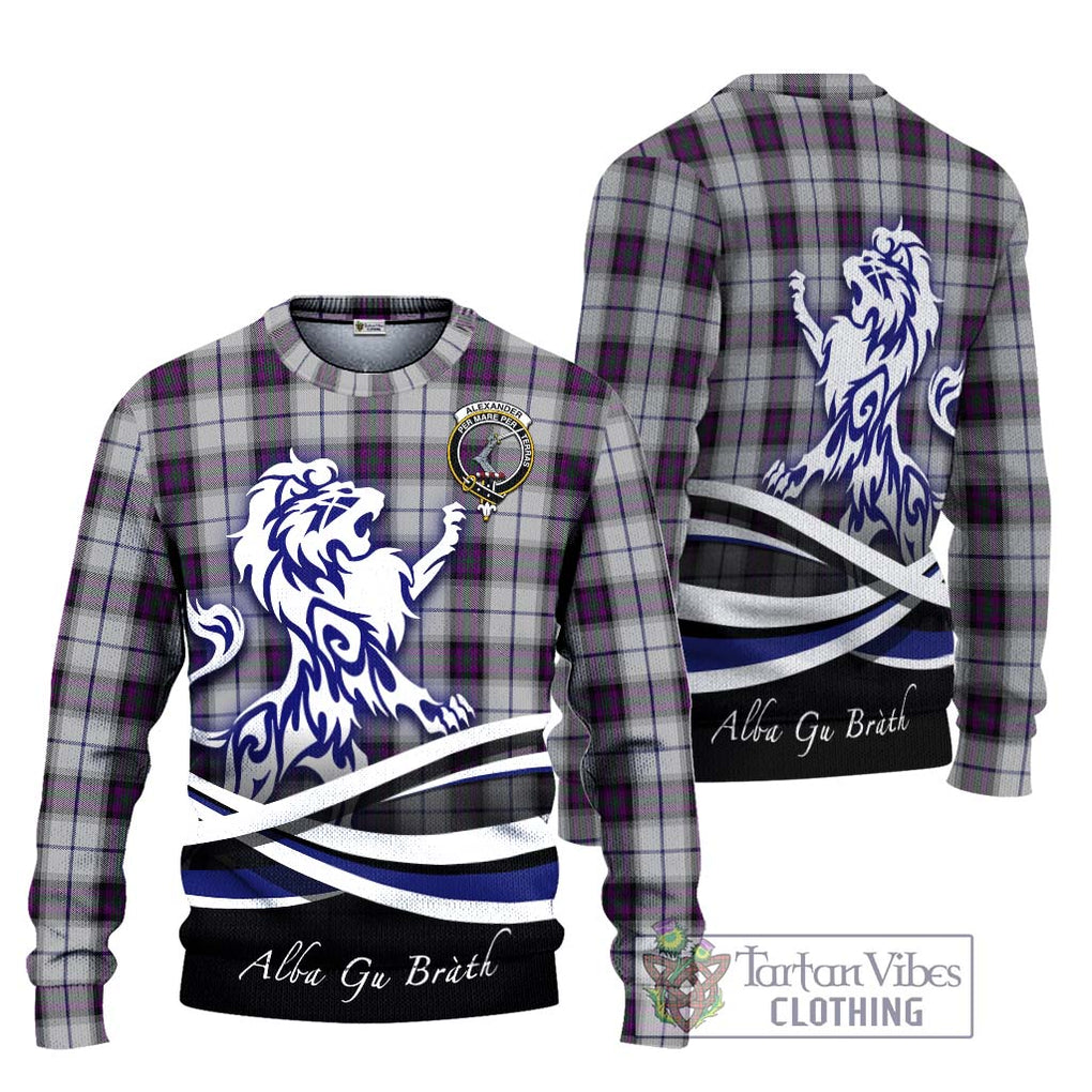 Alexander of Menstry Dress Tartan Knitted Sweater with Alba Gu Brath Regal Lion Emblem Unisex - Tartanvibesclothing Shop