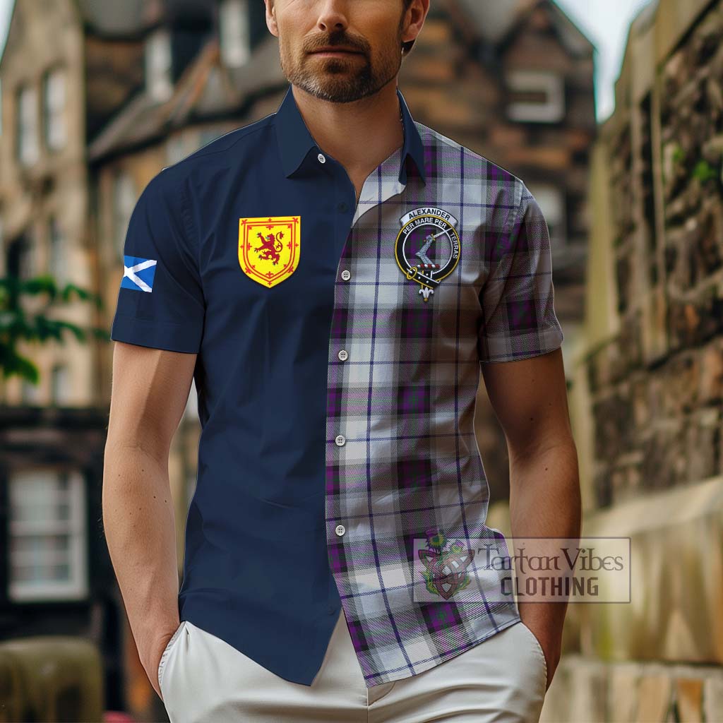 Tartan Vibes Clothing Alexander of Menstry Dress Tartan Short Sleeve Button Shirt with Scottish Lion Royal Arm Half Style