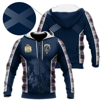 Alexander of Menstry Dress Tartan Knitted Hoodie with Family Crest and Scottish Thistle Vibes Sport Style