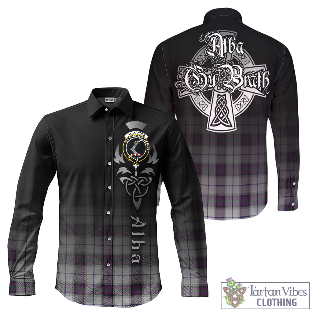 Tartan Vibes Clothing Alexander of Menstry Dress Tartan Long Sleeve Button Up Featuring Alba Gu Brath Family Crest Celtic Inspired