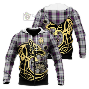 Alexander of Menstry Dress Tartan Knitted Hoodie with Family Crest Celtic Wolf Style