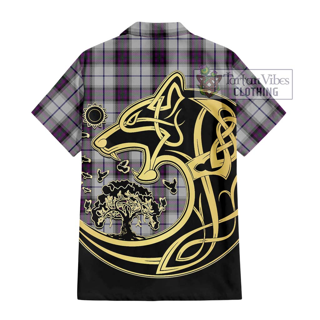 Tartan Vibes Clothing Alexander of Menstry Dress Tartan Short Sleeve Button Shirt with Family Crest Celtic Wolf Style