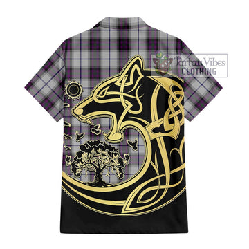 Alexander of Menstry Dress Tartan Short Sleeve Button Shirt with Family Crest Celtic Wolf Style