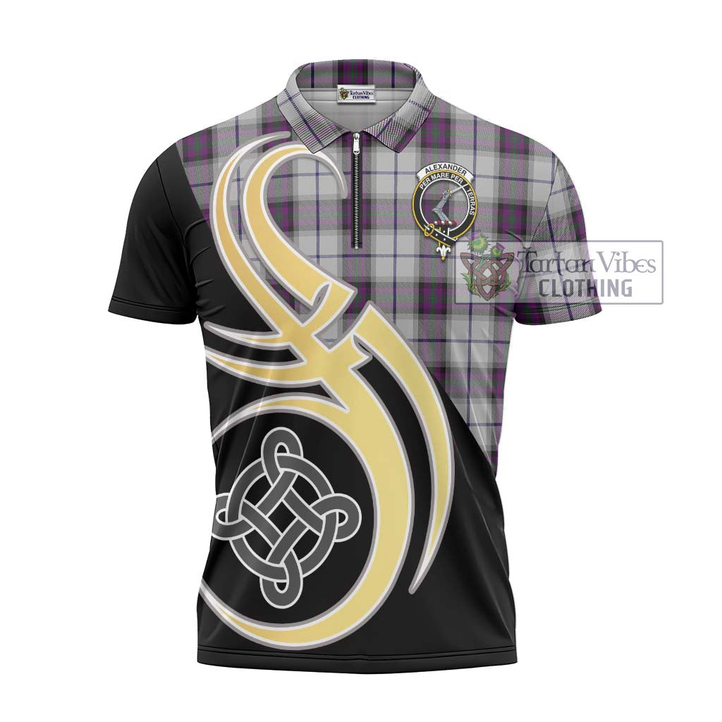 Tartan Vibes Clothing Alexander of Menstry Dress Tartan Zipper Polo Shirt with Family Crest and Celtic Symbol Style