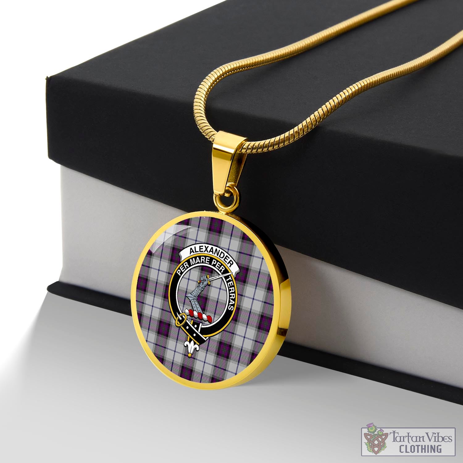 Tartan Vibes Clothing Alexander of Menstry Dress Tartan Circle Necklace with Family Crest