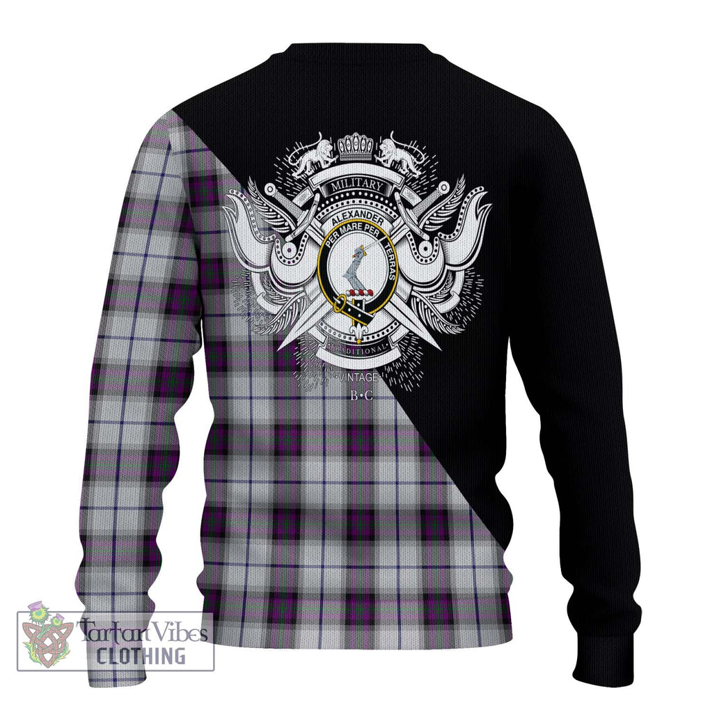 Alexander of Menstry Dress Tartan Knitted Sweater with Family Crest and Military Logo Style - Tartanvibesclothing Shop