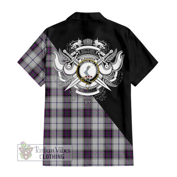 Alexander of Menstry Dress Tartan Short Sleeve Button Shirt with Family Crest and Military Logo Style