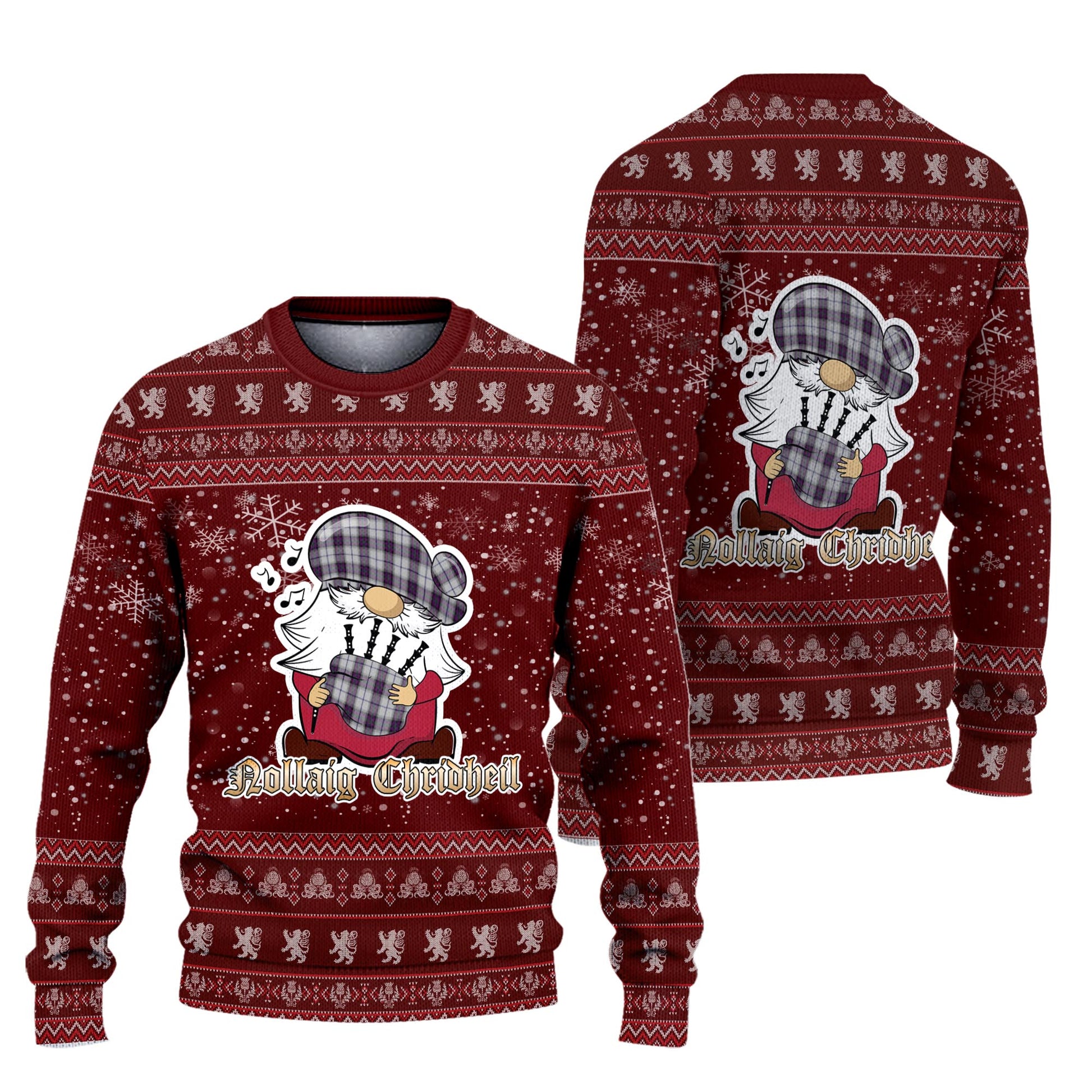 Alexander of Menstry Dress Clan Christmas Family Knitted Sweater with Funny Gnome Playing Bagpipes Unisex Red - Tartanvibesclothing