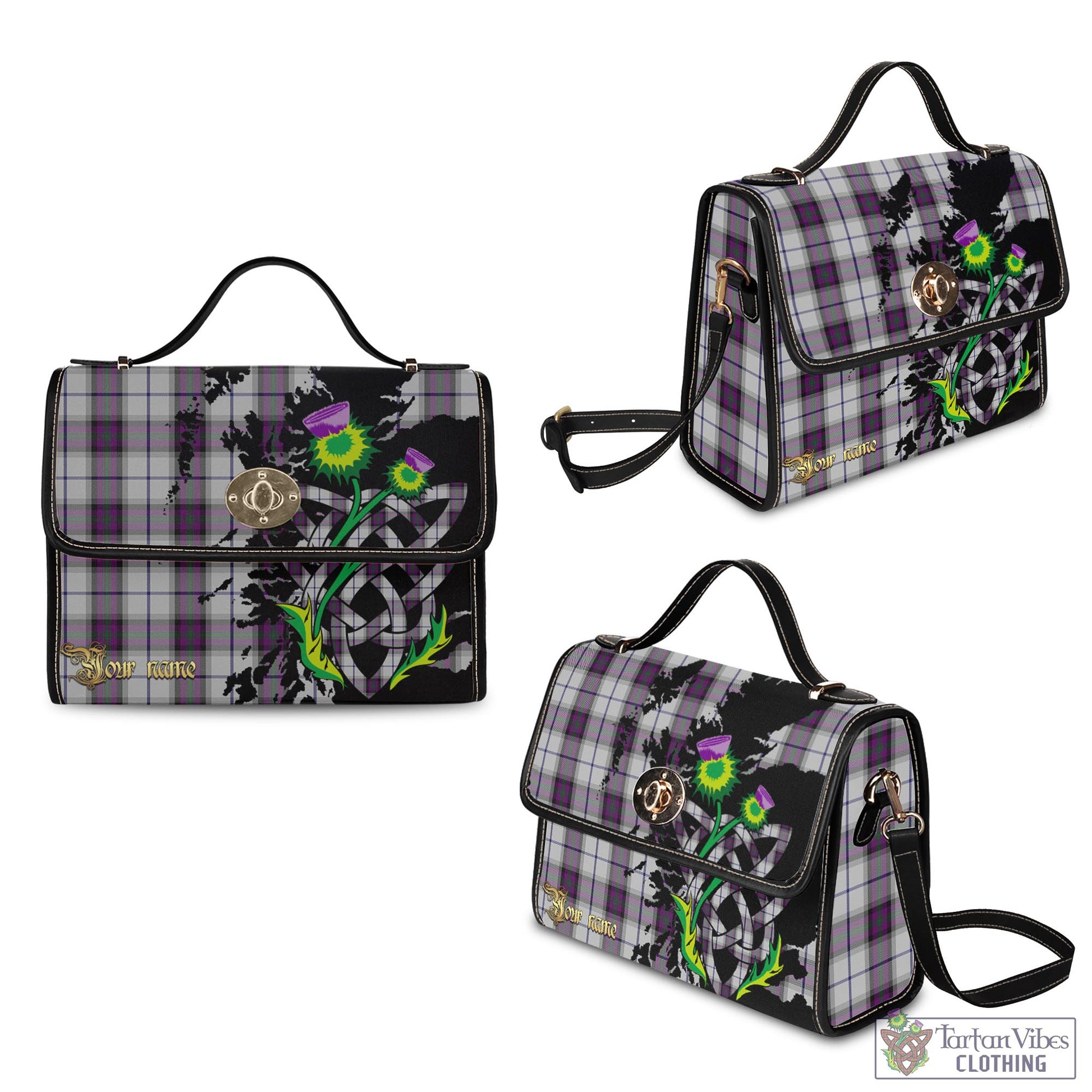 Tartan Vibes Clothing Alexander of Menstry Dress Tartan Waterproof Canvas Bag with Scotland Map and Thistle Celtic Accents