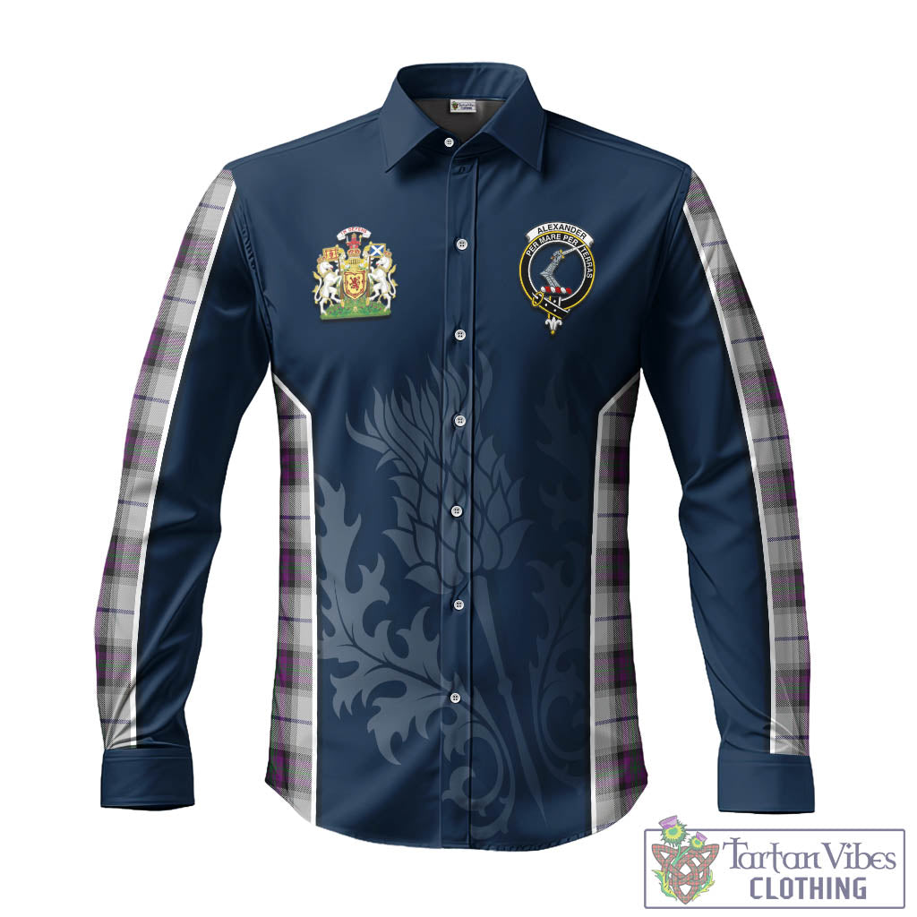 Tartan Vibes Clothing Alexander of Menstry Dress Tartan Long Sleeve Button Up Shirt with Family Crest and Scottish Thistle Vibes Sport Style