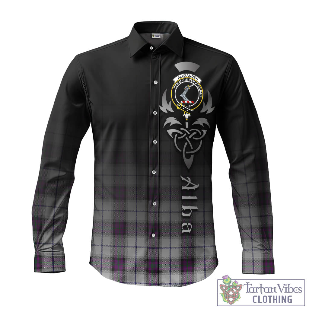 Tartan Vibes Clothing Alexander of Menstry Dress Tartan Long Sleeve Button Up Featuring Alba Gu Brath Family Crest Celtic Inspired