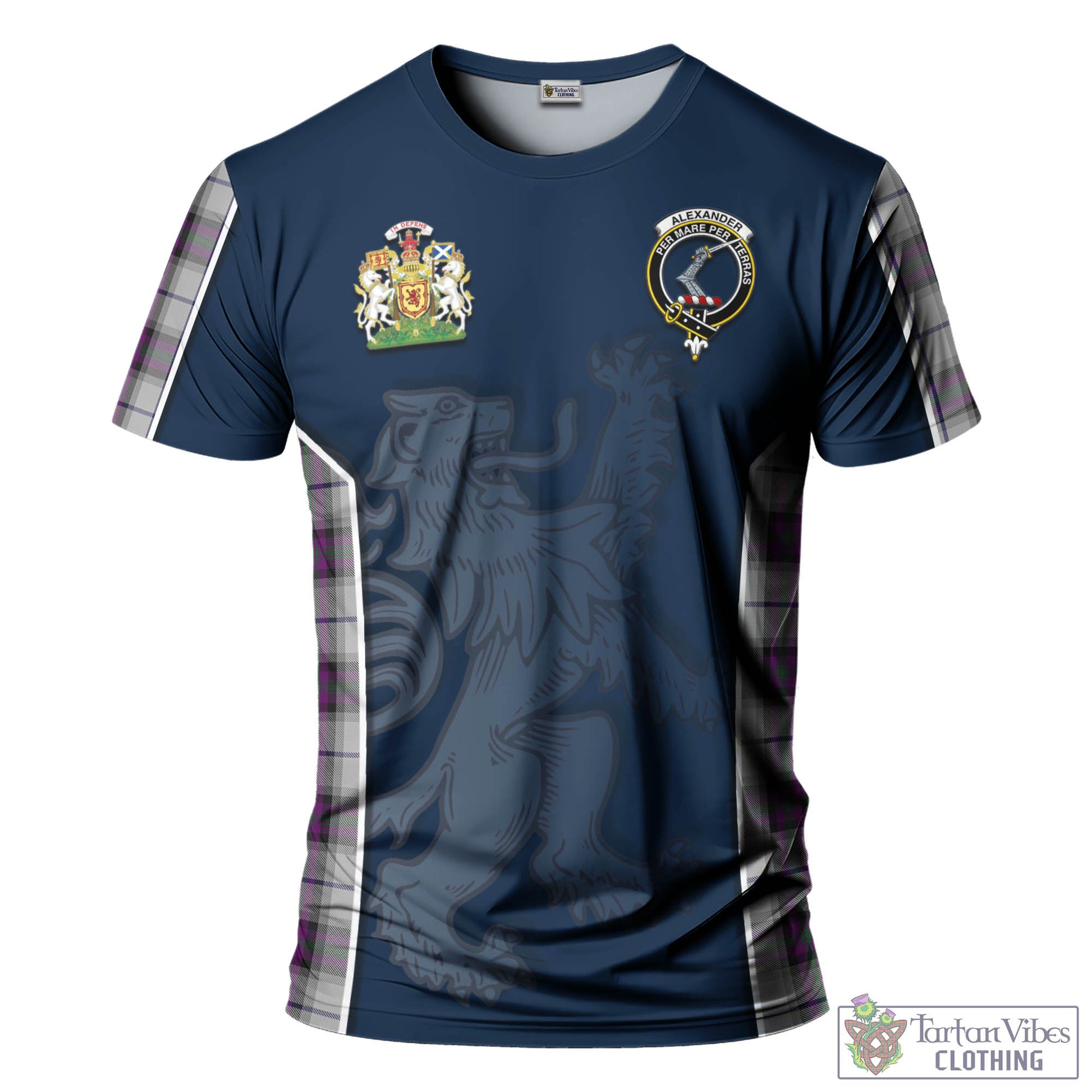 Tartan Vibes Clothing Alexander of Menstry Dress Tartan T-Shirt with Family Crest and Lion Rampant Vibes Sport Style