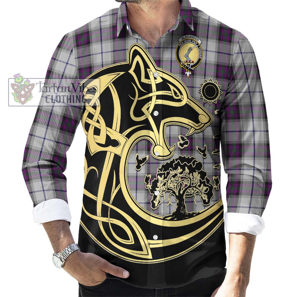 Alexander of Menstry Dress Tartan Long Sleeve Button Shirt with Family Crest Celtic Wolf Style - Tartan Vibes Clothing