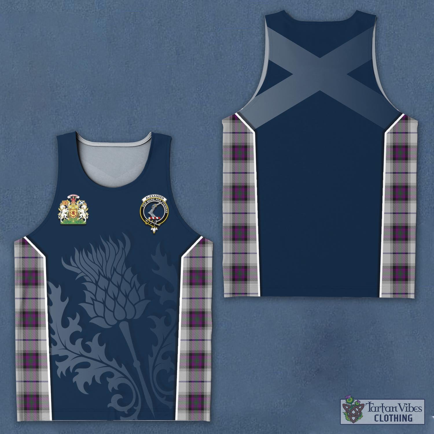 Tartan Vibes Clothing Alexander of Menstry Dress Tartan Men's Tanks Top with Family Crest and Scottish Thistle Vibes Sport Style