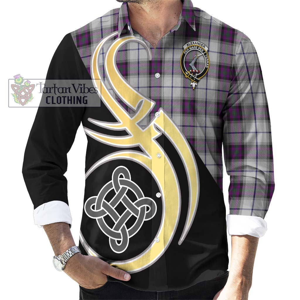 Alexander of Menstry Dress Tartan Long Sleeve Button Shirt with Family Crest and Celtic Symbol Style - Tartan Vibes Clothing