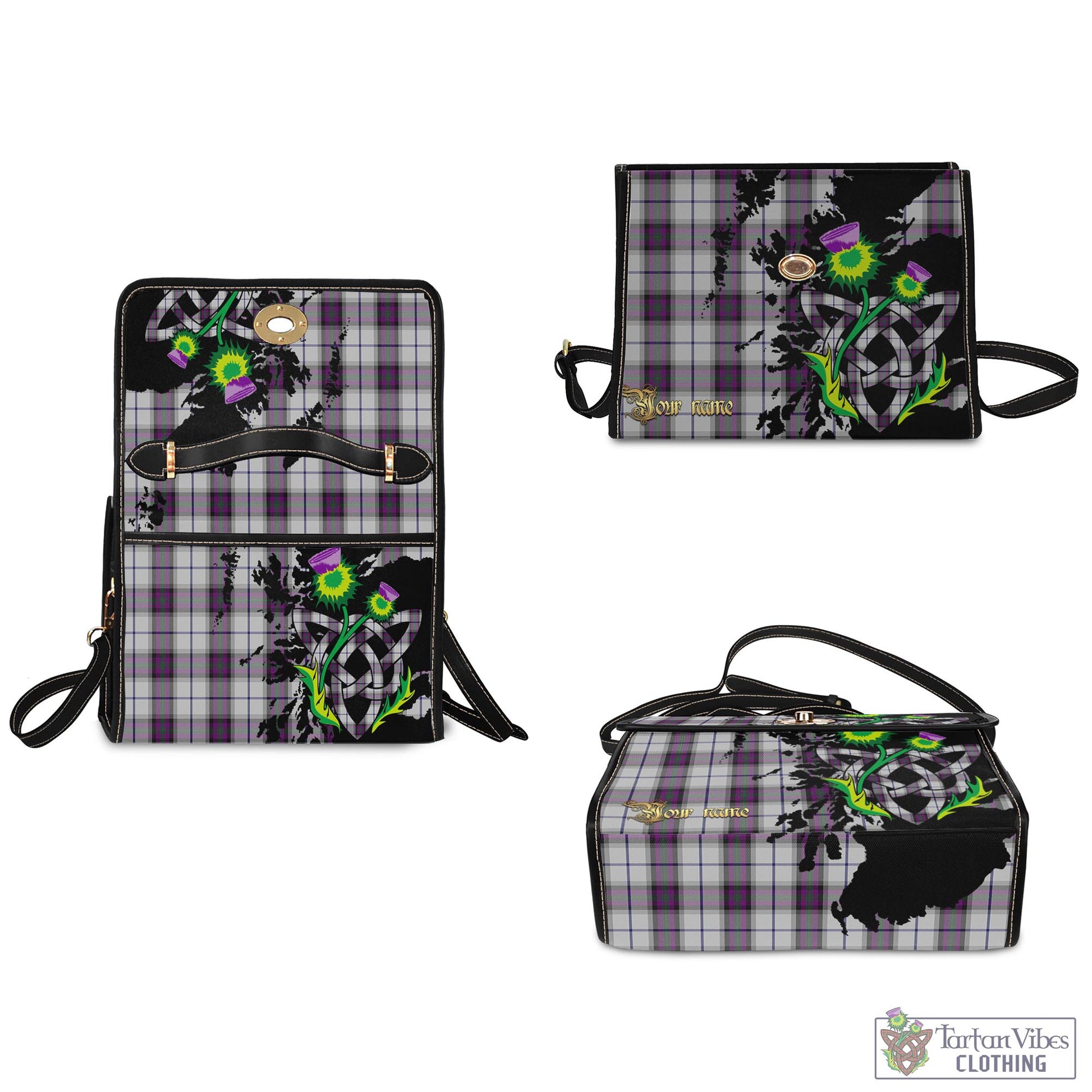 Tartan Vibes Clothing Alexander of Menstry Dress Tartan Waterproof Canvas Bag with Scotland Map and Thistle Celtic Accents