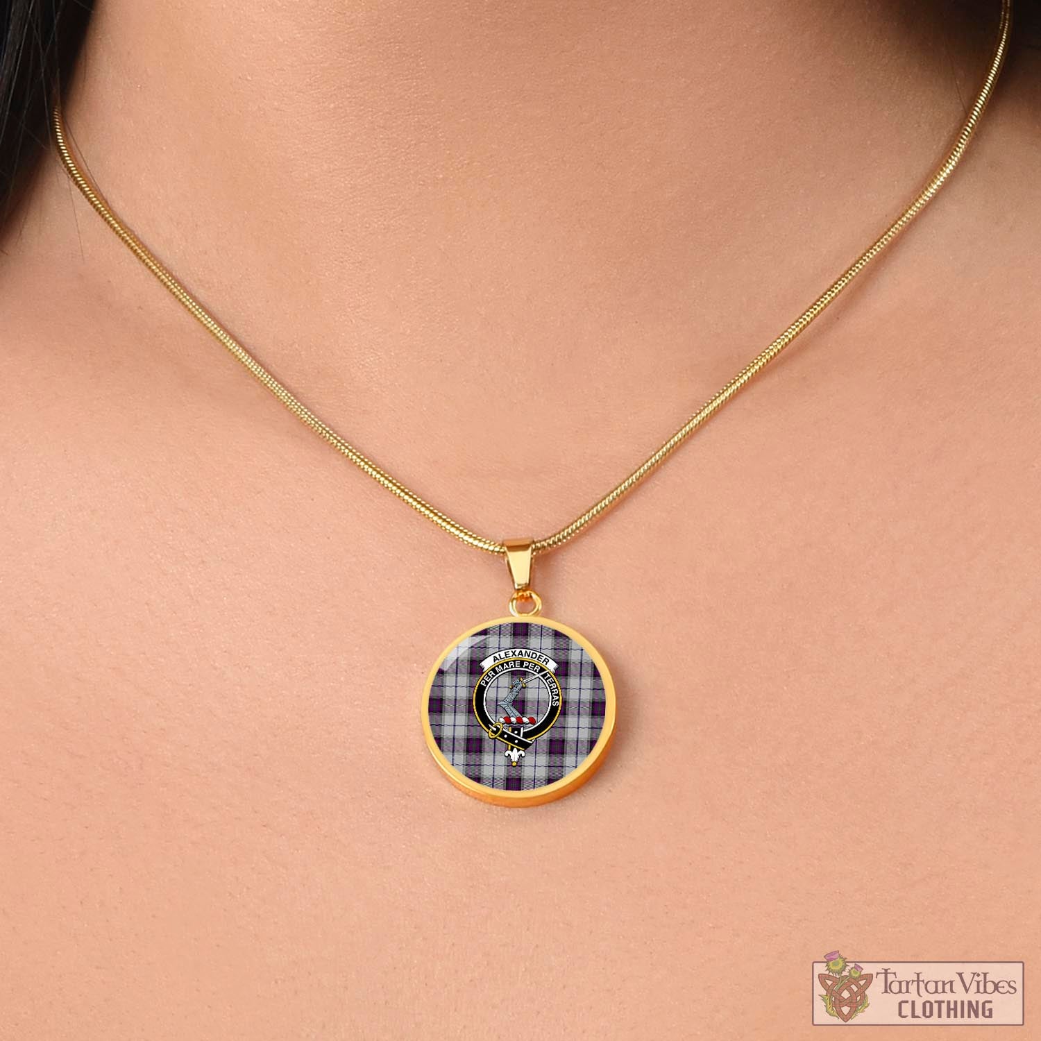 Tartan Vibes Clothing Alexander of Menstry Dress Tartan Circle Necklace with Family Crest