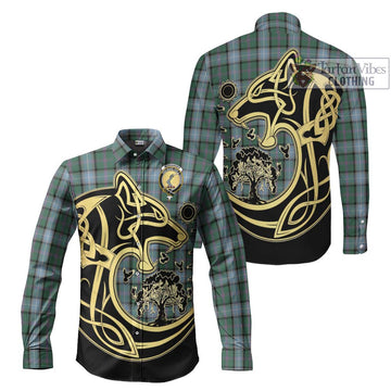 Alexander of Menstry Hunting Tartan Long Sleeve Button Shirt with Family Crest Celtic Wolf Style