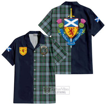 Alexander of Menstry Hunting Tartan Short Sleeve Button Shirt with Scottish Lion Royal Arm Half Style