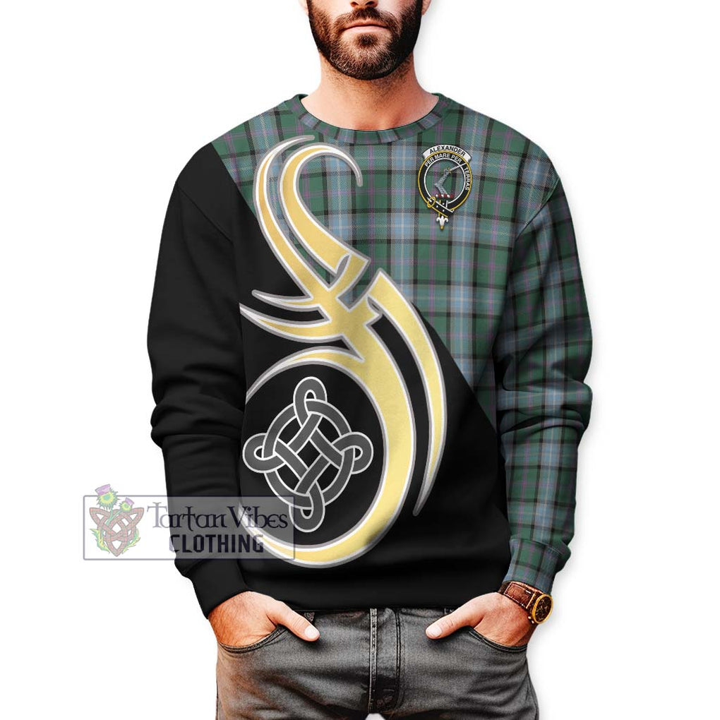 Alexander of Menstry Hunting Tartan Sweatshirt with Family Crest and Celtic Symbol Style Unisex - Tartan Vibes Clothing