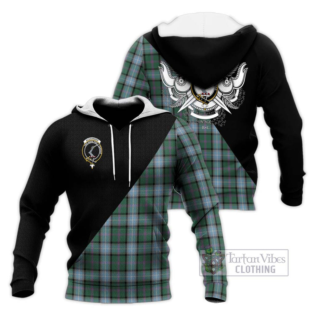 Alexander of Menstry Hunting Tartan Knitted Hoodie with Family Crest and Military Logo Style Unisex Knitted Pullover Hoodie - Tartanvibesclothing Shop