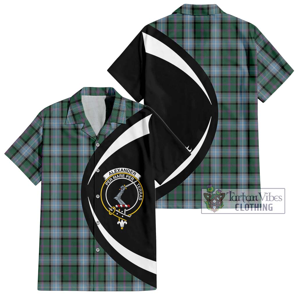 Tartan Vibes Clothing Alexander of Menstry Hunting Tartan Short Sleeve Button Up with Family Crest Circle Style