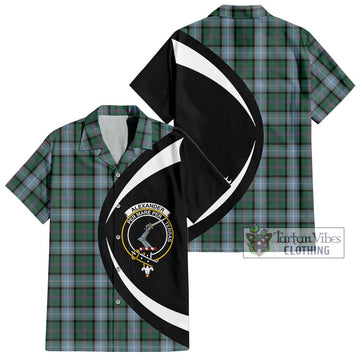 Alexander of Menstry Hunting Tartan Short Sleeve Button Up with Family Crest Circle Style