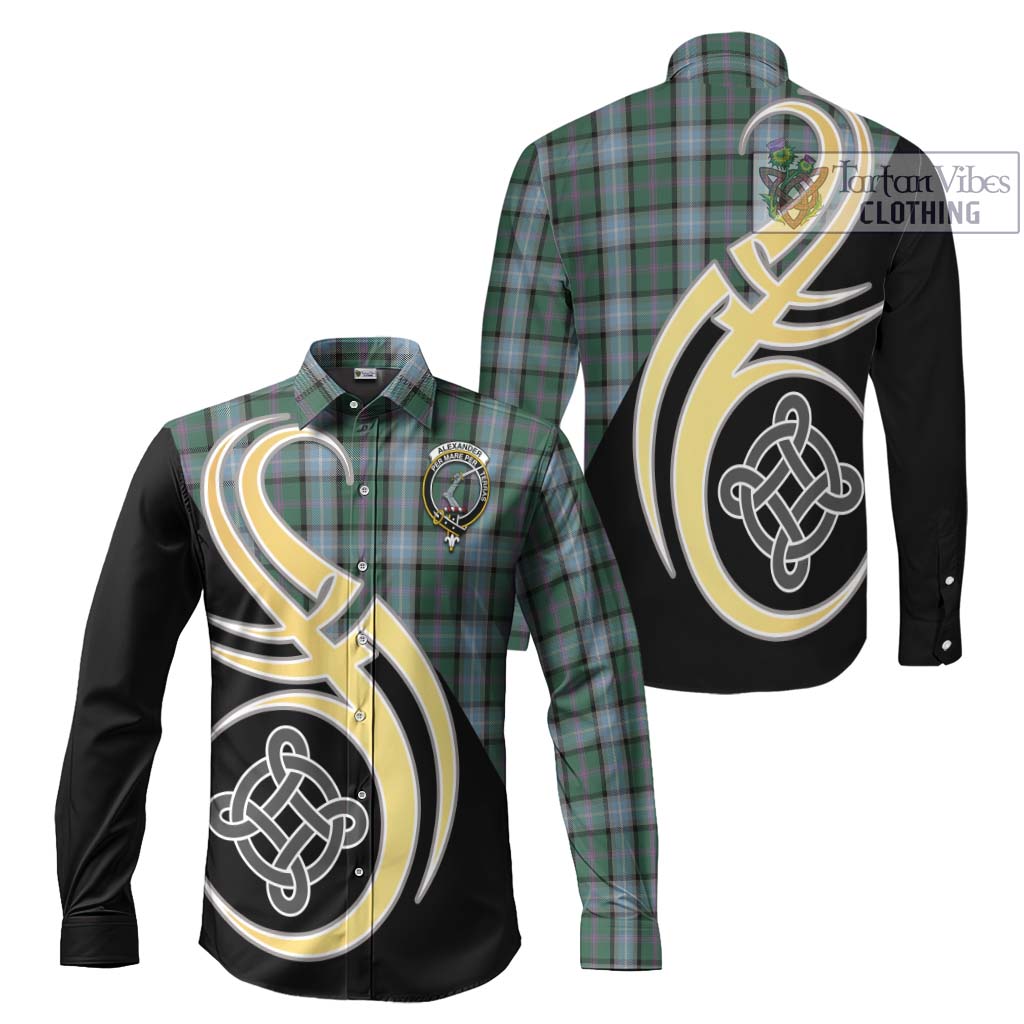 Alexander of Menstry Hunting Tartan Long Sleeve Button Shirt with Family Crest and Celtic Symbol Style Men's Shirt S - Tartan Vibes Clothing