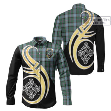 Alexander of Menstry Hunting Tartan Long Sleeve Button Shirt with Family Crest and Celtic Symbol Style