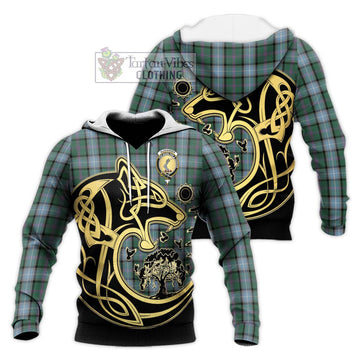 Alexander of Menstry Hunting Tartan Knitted Hoodie with Family Crest Celtic Wolf Style