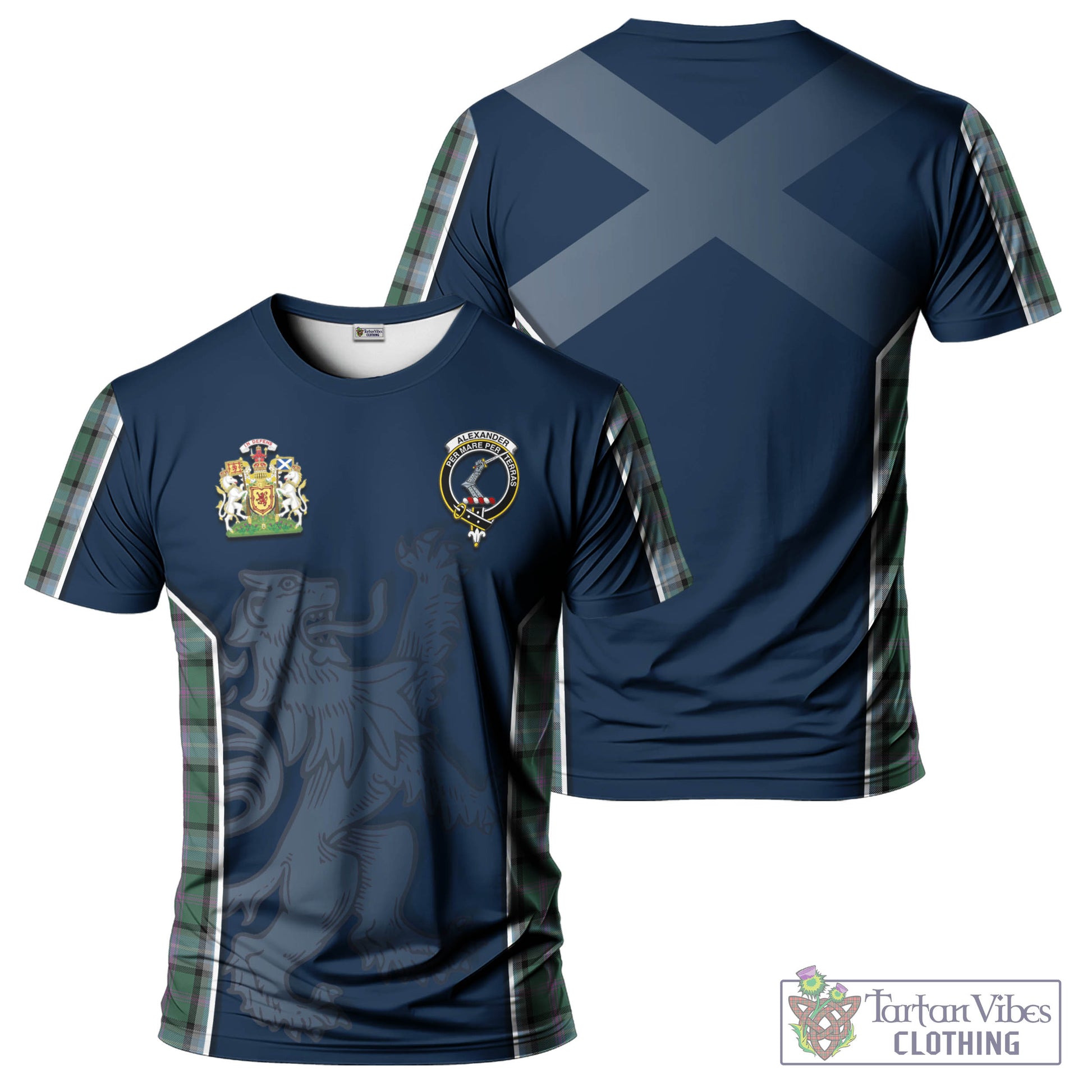 Tartan Vibes Clothing Alexander of Menstry Hunting Tartan T-Shirt with Family Crest and Lion Rampant Vibes Sport Style