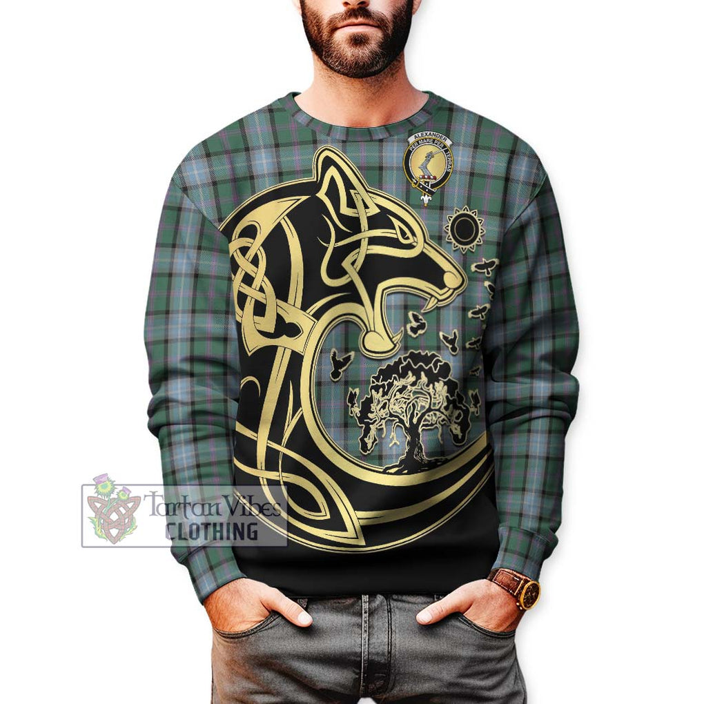 Alexander of Menstry Hunting Tartan Sweatshirt with Family Crest Celtic Wolf Style Unisex - Tartan Vibes Clothing