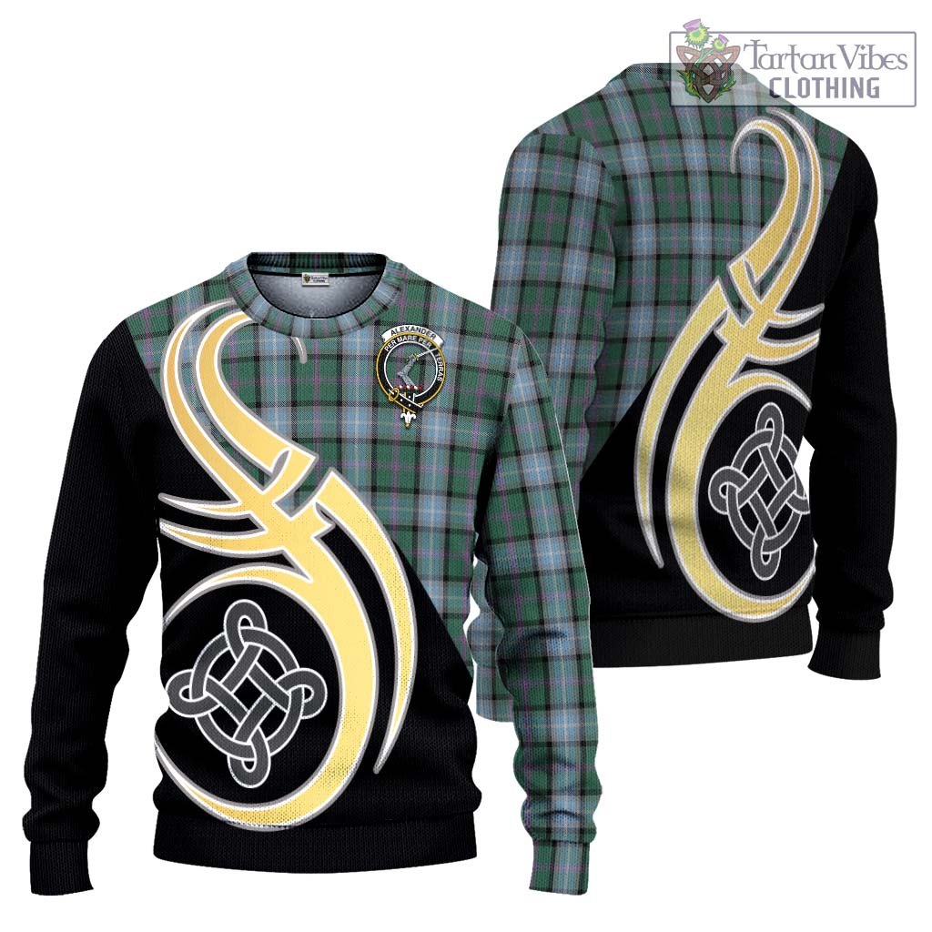 Alexander of Menstry Hunting Tartan Knitted Sweater with Family Crest and Celtic Symbol Style Unisex - Tartan Vibes Clothing