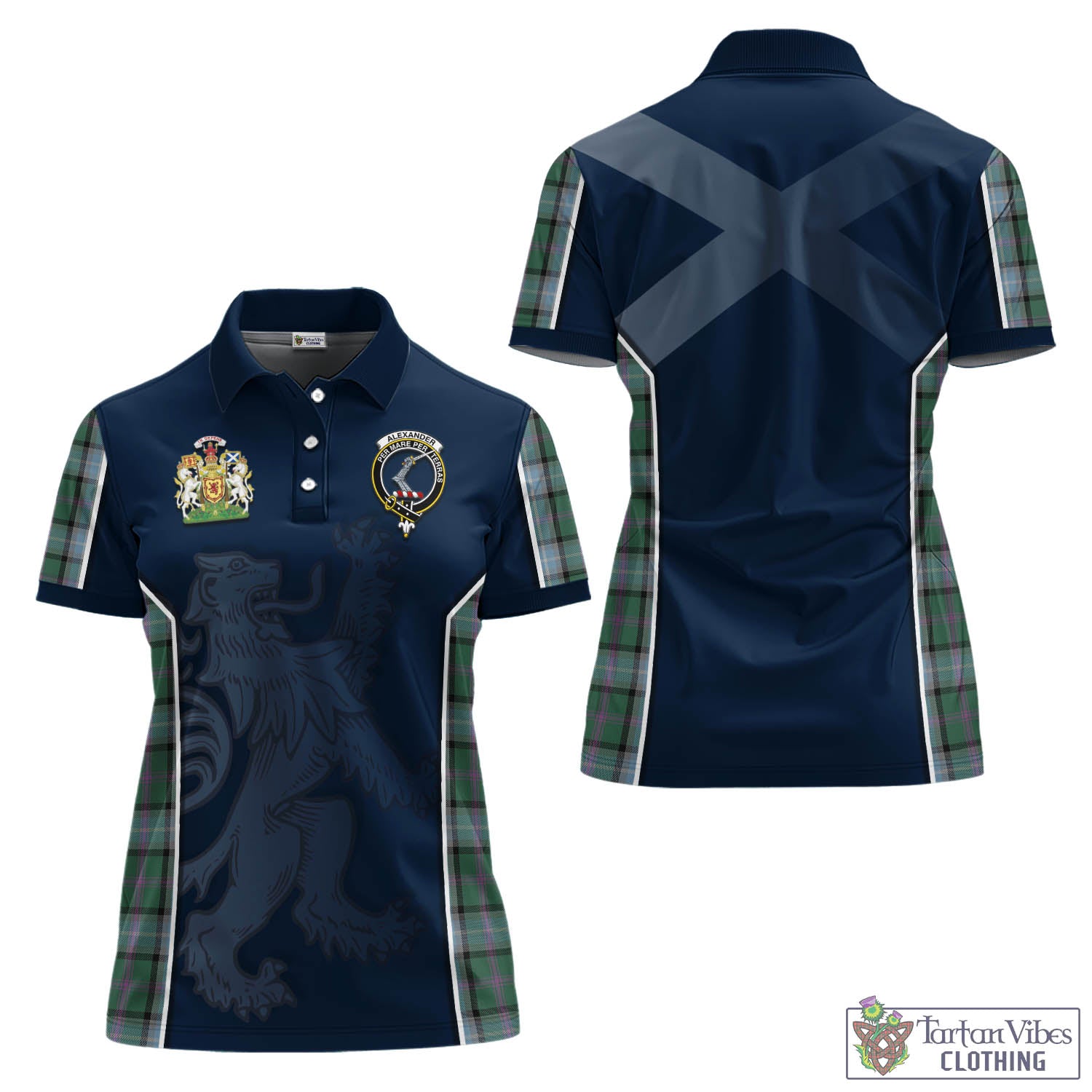 Alexander of Menstry Hunting Tartan Women's Polo Shirt with Family Crest and Lion Rampant Vibes Sport Style Women - Tartan Vibes Clothing