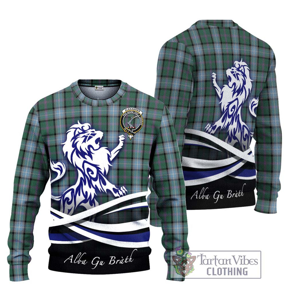 Alexander of Menstry Hunting Tartan Knitted Sweater with Alba Gu Brath Regal Lion Emblem Unisex - Tartanvibesclothing Shop