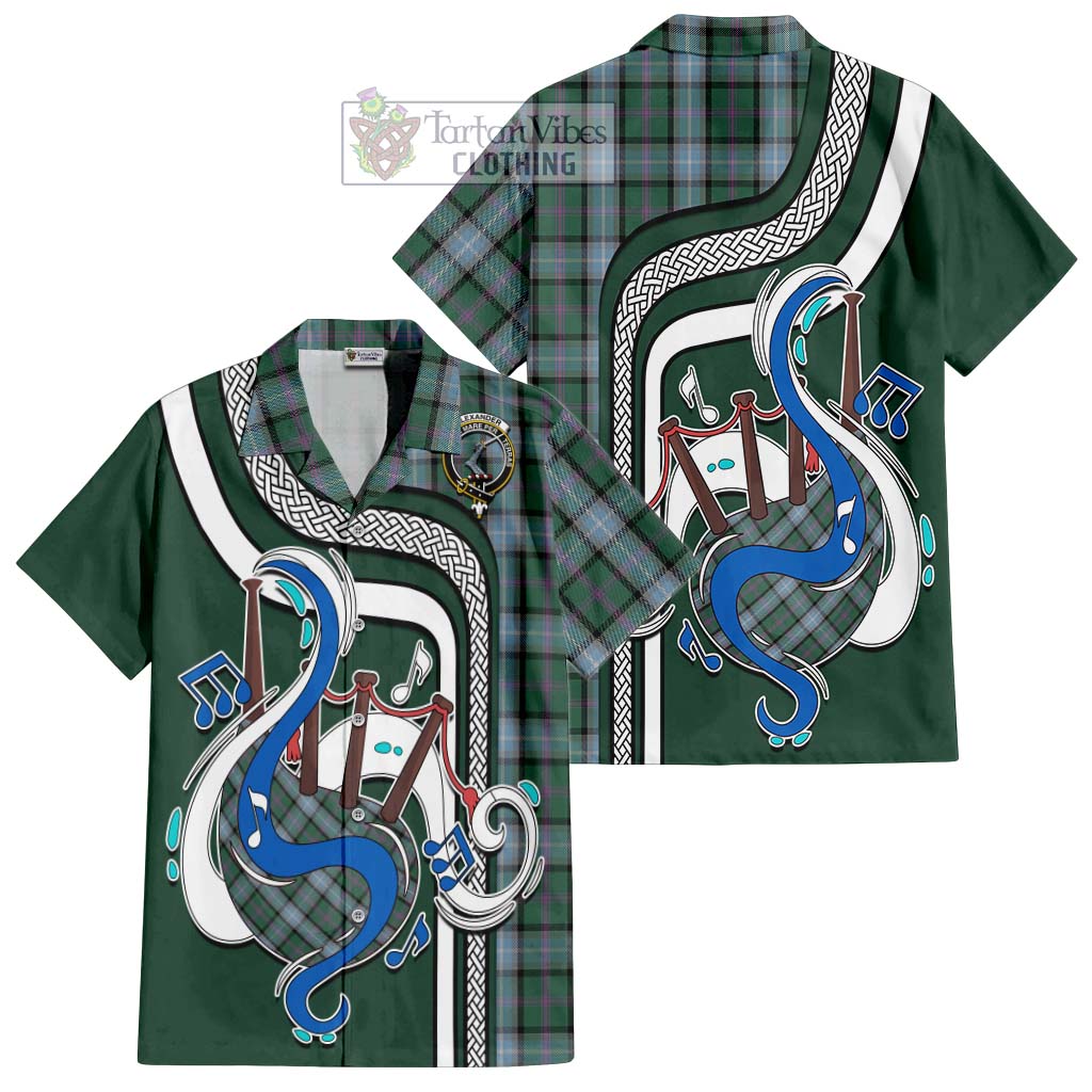 Tartan Vibes Clothing Alexander of Menstry Hunting Tartan Short Sleeve Button Shirt with Epic Bagpipe Style