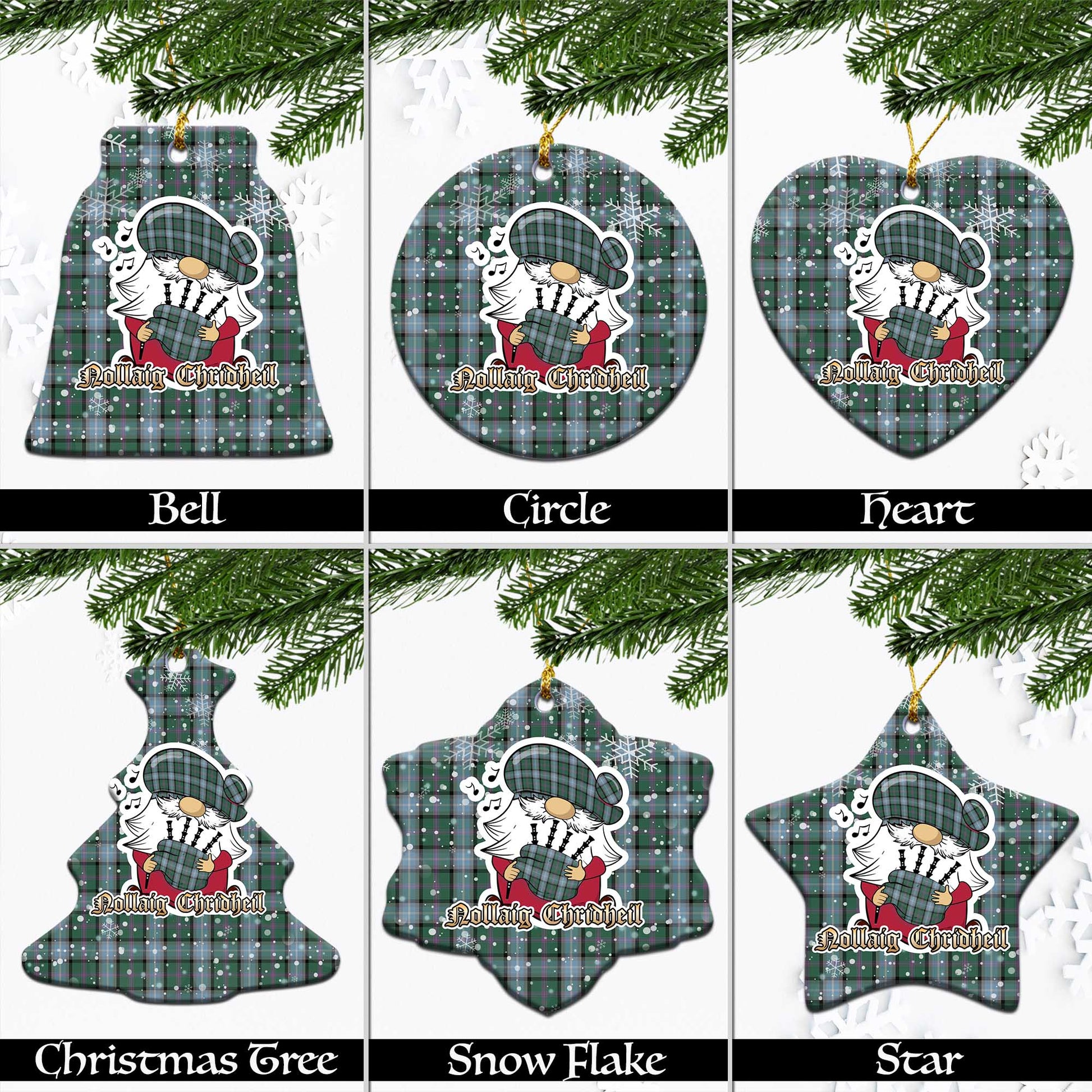 Alexander of Menstry Hunting Tartan Christmas Ornaments with Scottish Gnome Playing Bagpipes Ceramic - Tartanvibesclothing